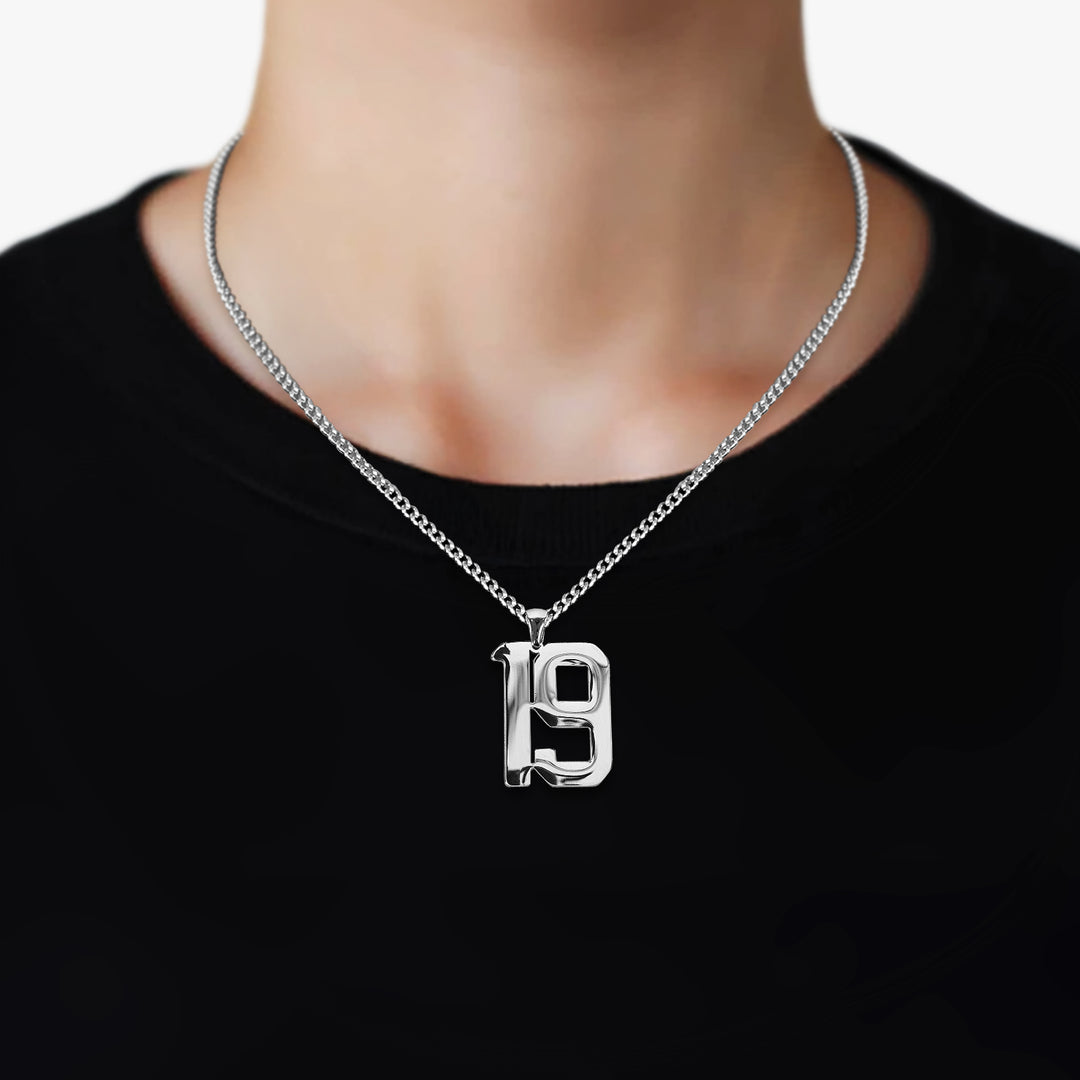 19 Number Pendant with Chain Necklace - Stainless Steel