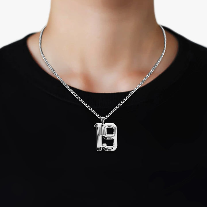 19 Number Pendant with Chain Necklace - Stainless Steel