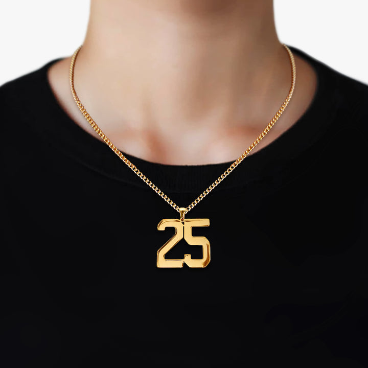 25 Number Pendant with Chain Necklace - Gold Plated Stainless Steel