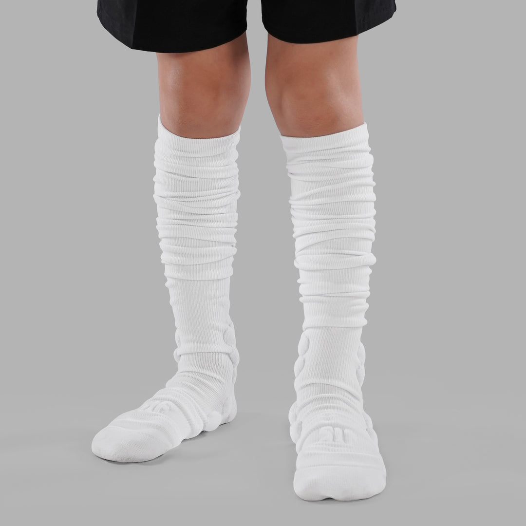 White Football Padded Long Kids Socks