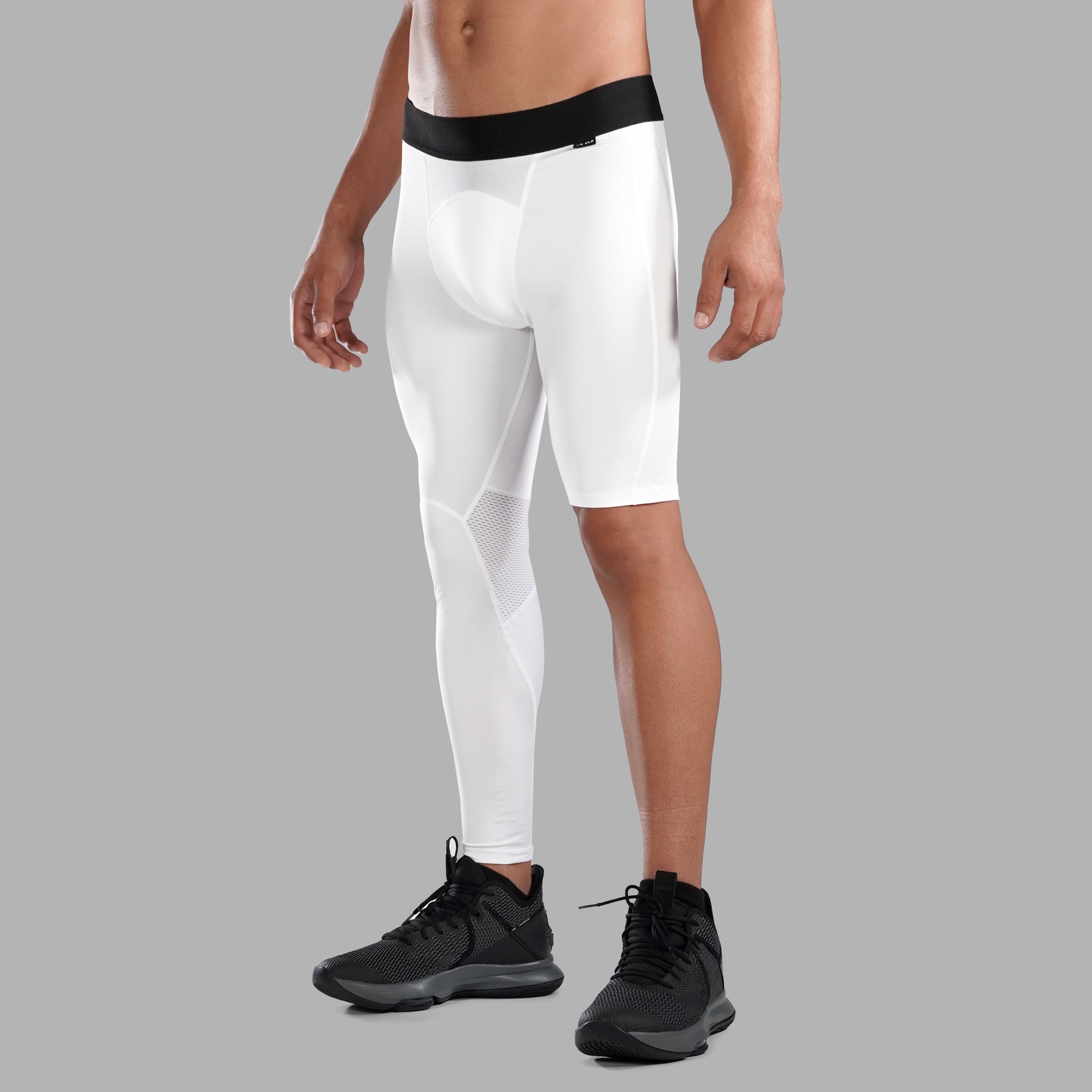 One Leg Compression Tights (White) - For Basketball, Football