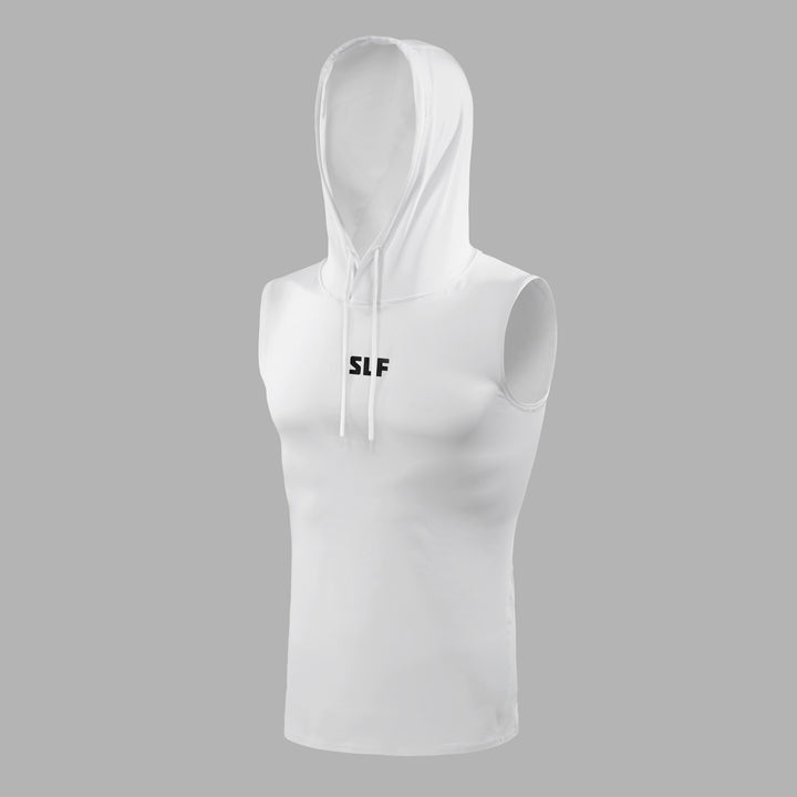 White Sleeveless Compression Hoodie