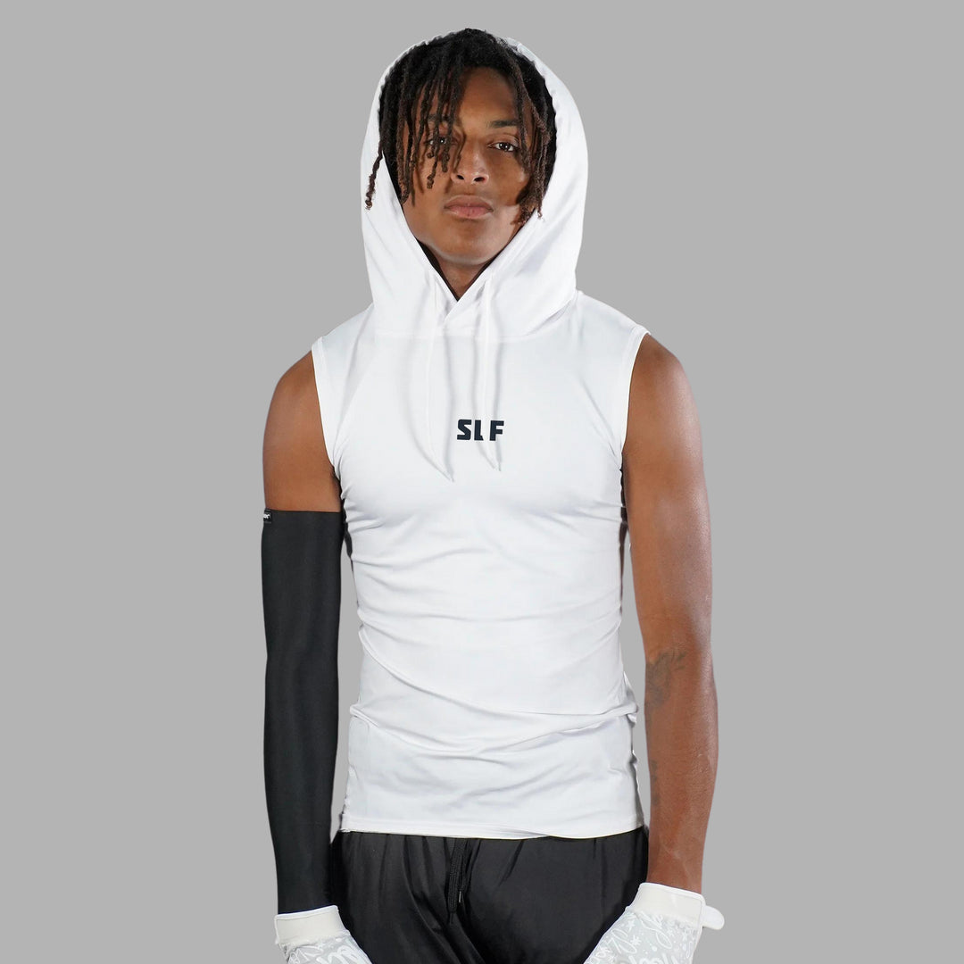 White Sleeveless Compression Hoodie