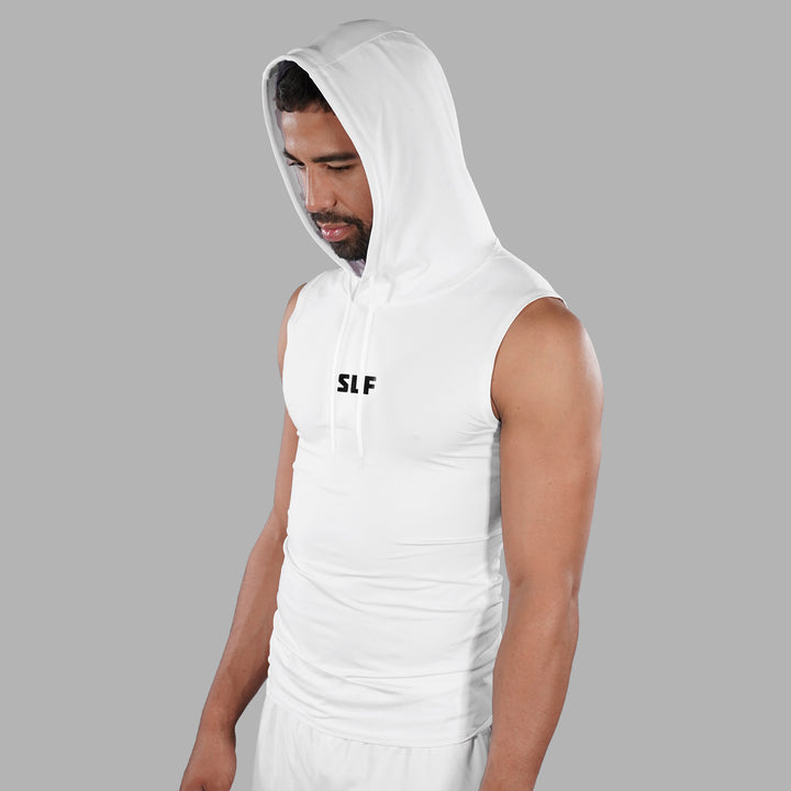White Sleeveless Compression Hoodie