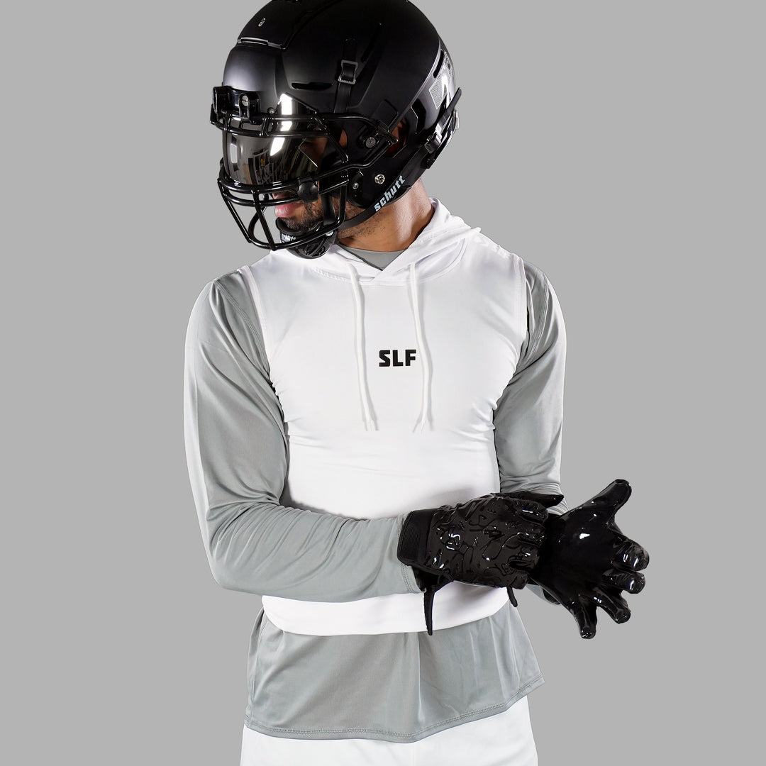 White Sleeveless Compression Hoodie