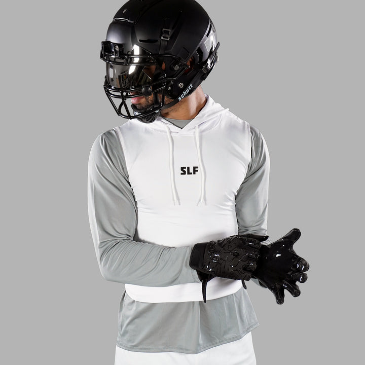 White Sleeveless Compression Hoodie