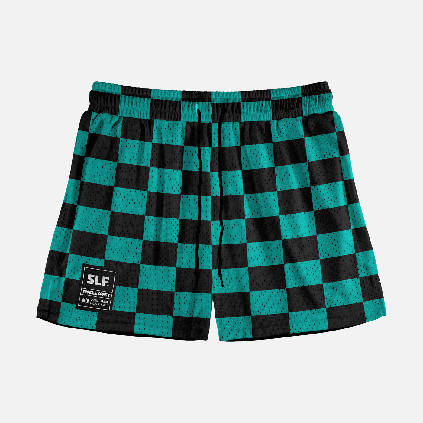 Checkered Teal Black White Shorts - 5"