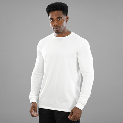 Basic White Dry Fit Cotton/Poly Long Sleeve Tee