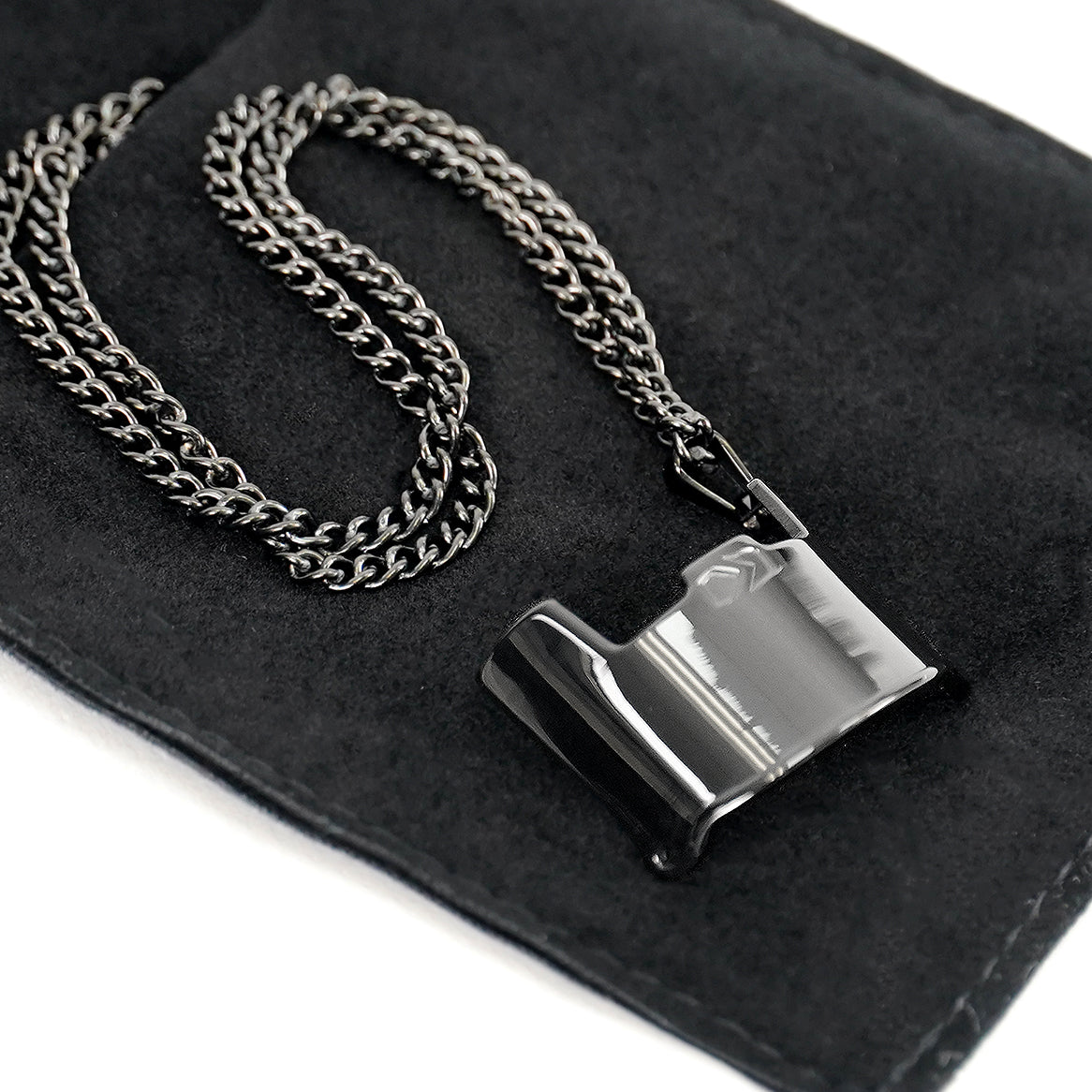Helmet Visor Pendant with Chain Necklace - Black Stainless Steel