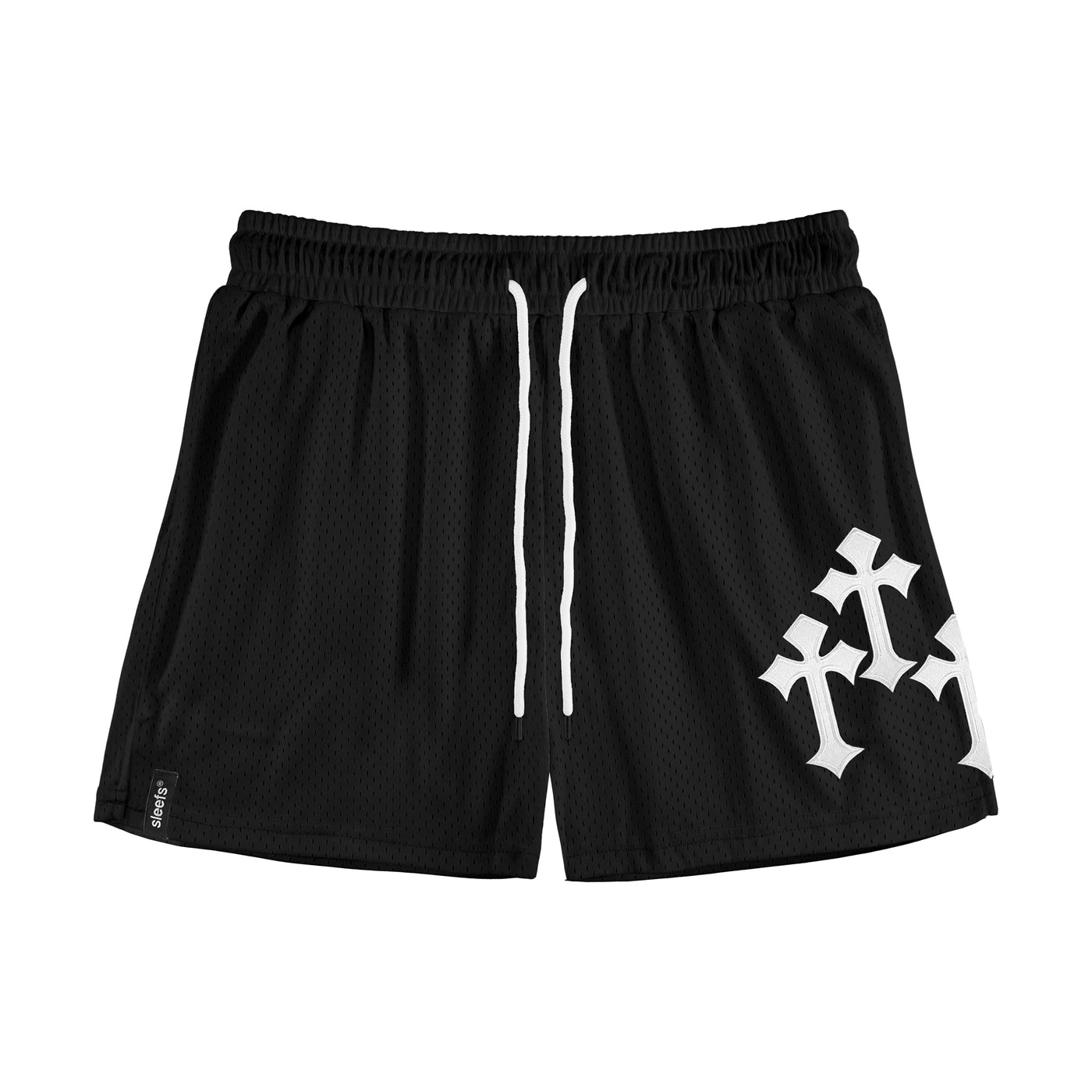 Gothic Cross Patches Black Shorts - 5"