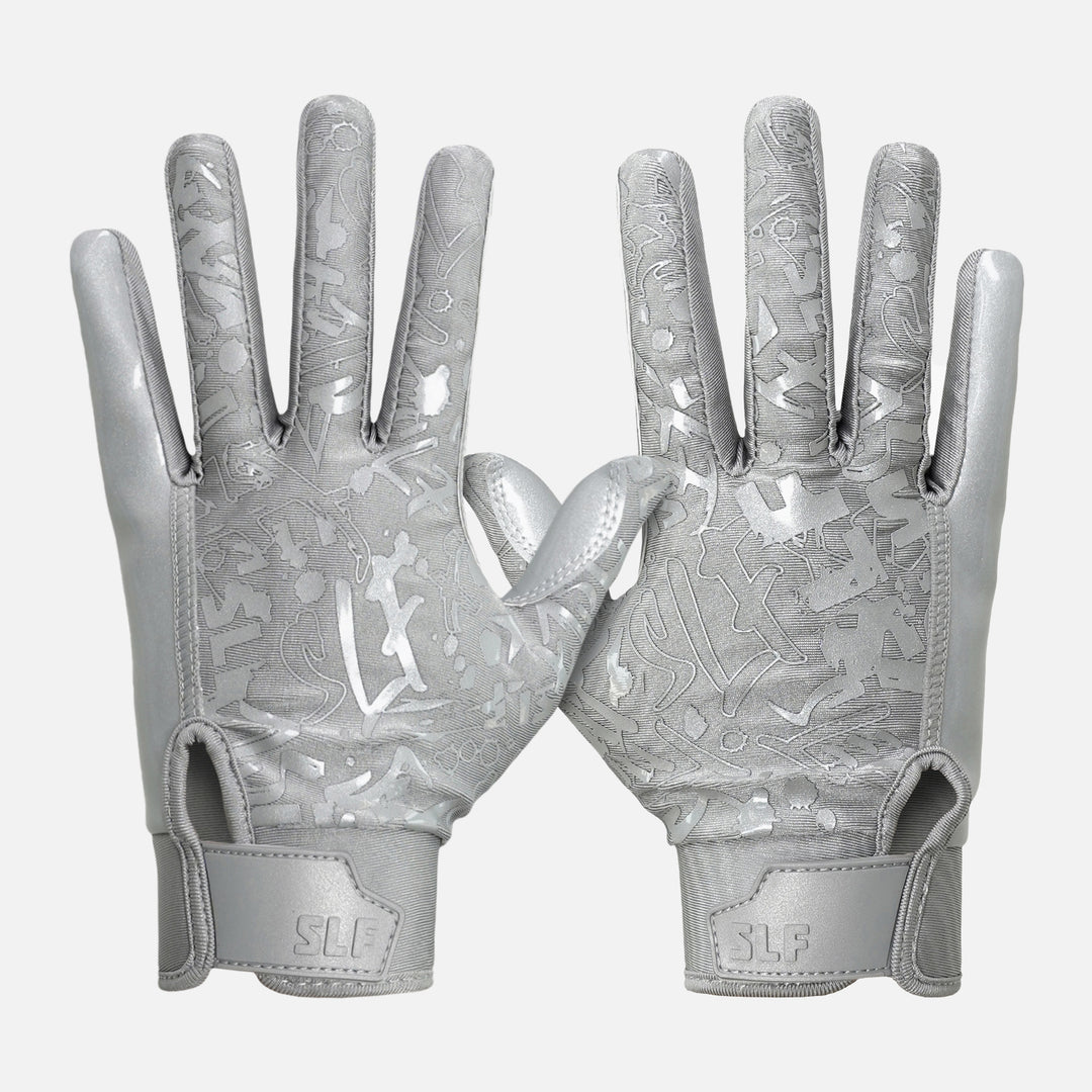 Metallic Gray Sticky Football Receiver Gloves