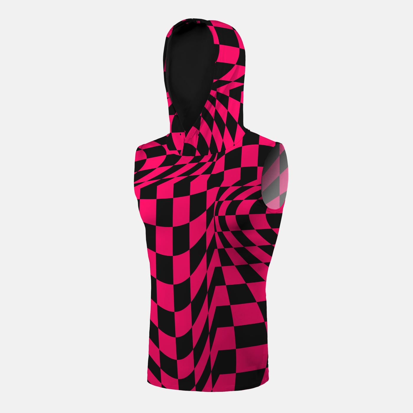 Pink Warped Checkered Sleeveless Compression Hoodie