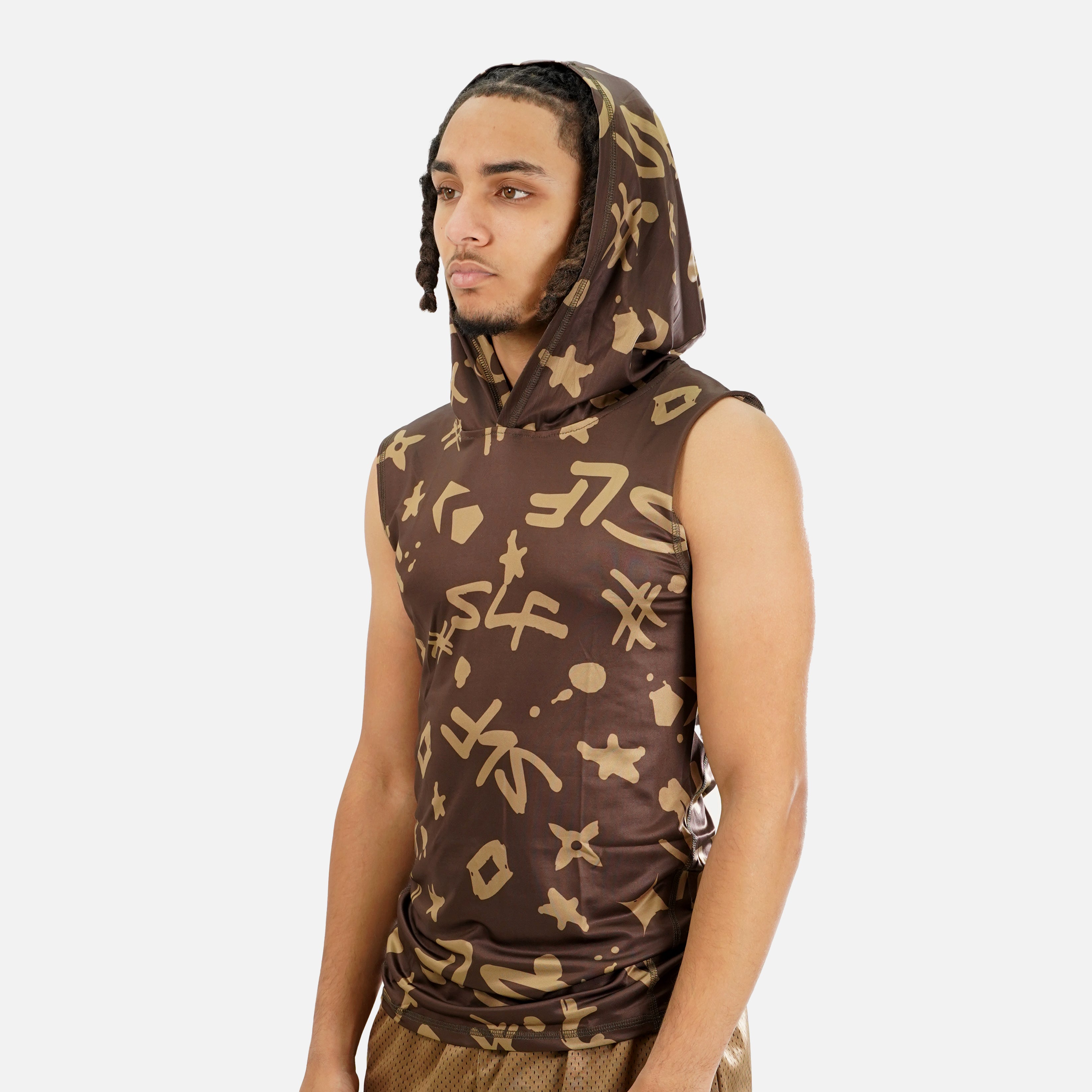 SLF Milan Pattern Sleeveless Compression Hoodie SLEEFS