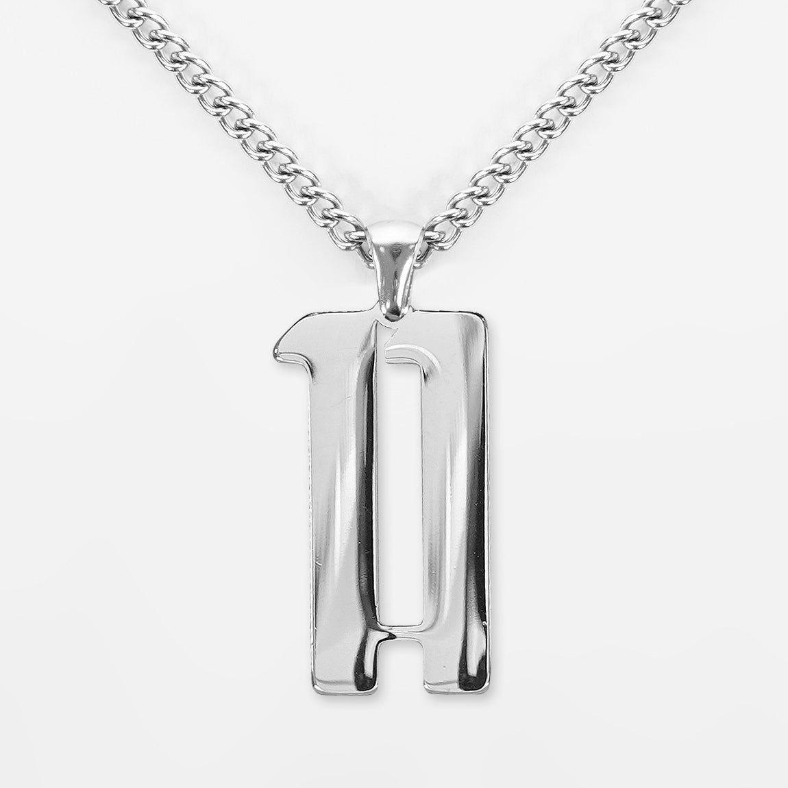 11 Number Pendant with Chain Necklace - Stainless Steel