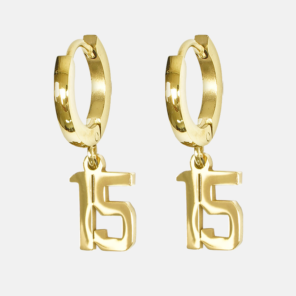 15 Number Earring - Gold Plated Stainless Steel