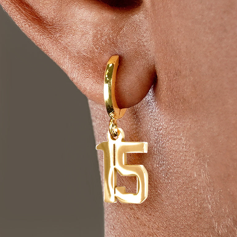 15 Number Earring - Gold Plated Stainless Steel