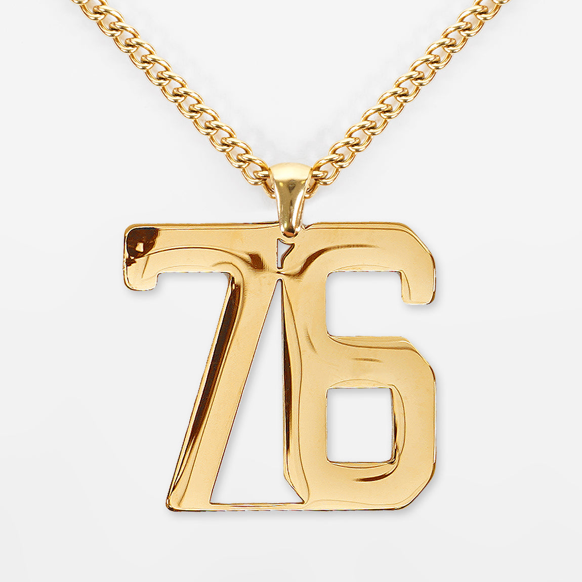 76 Number Pendant with Chain Necklace - Gold Plated Stainless Steel