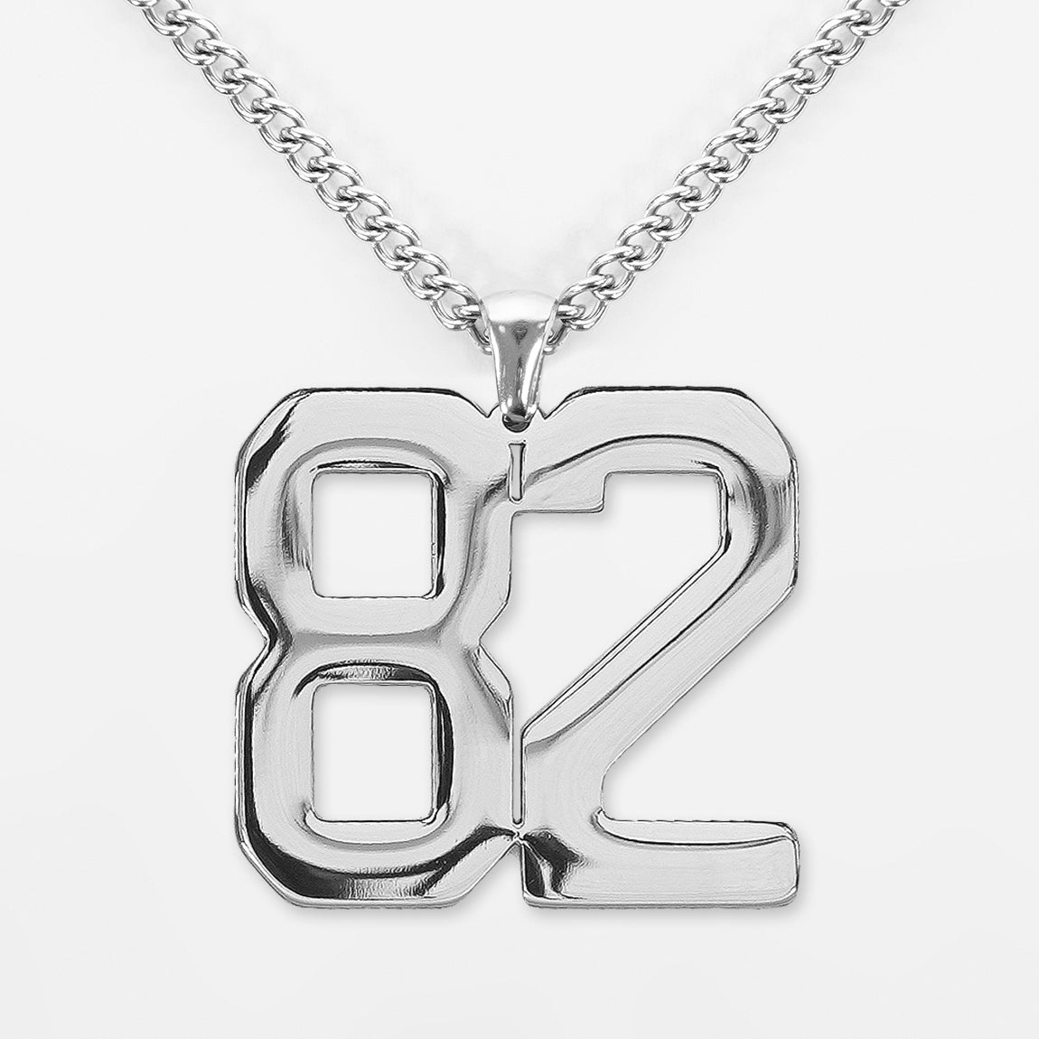 82 Number Pendant with Chain Necklace - Stainless Steel