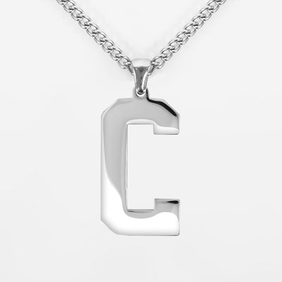 C Letter Pendant with Chain Necklace - Stainless Steel