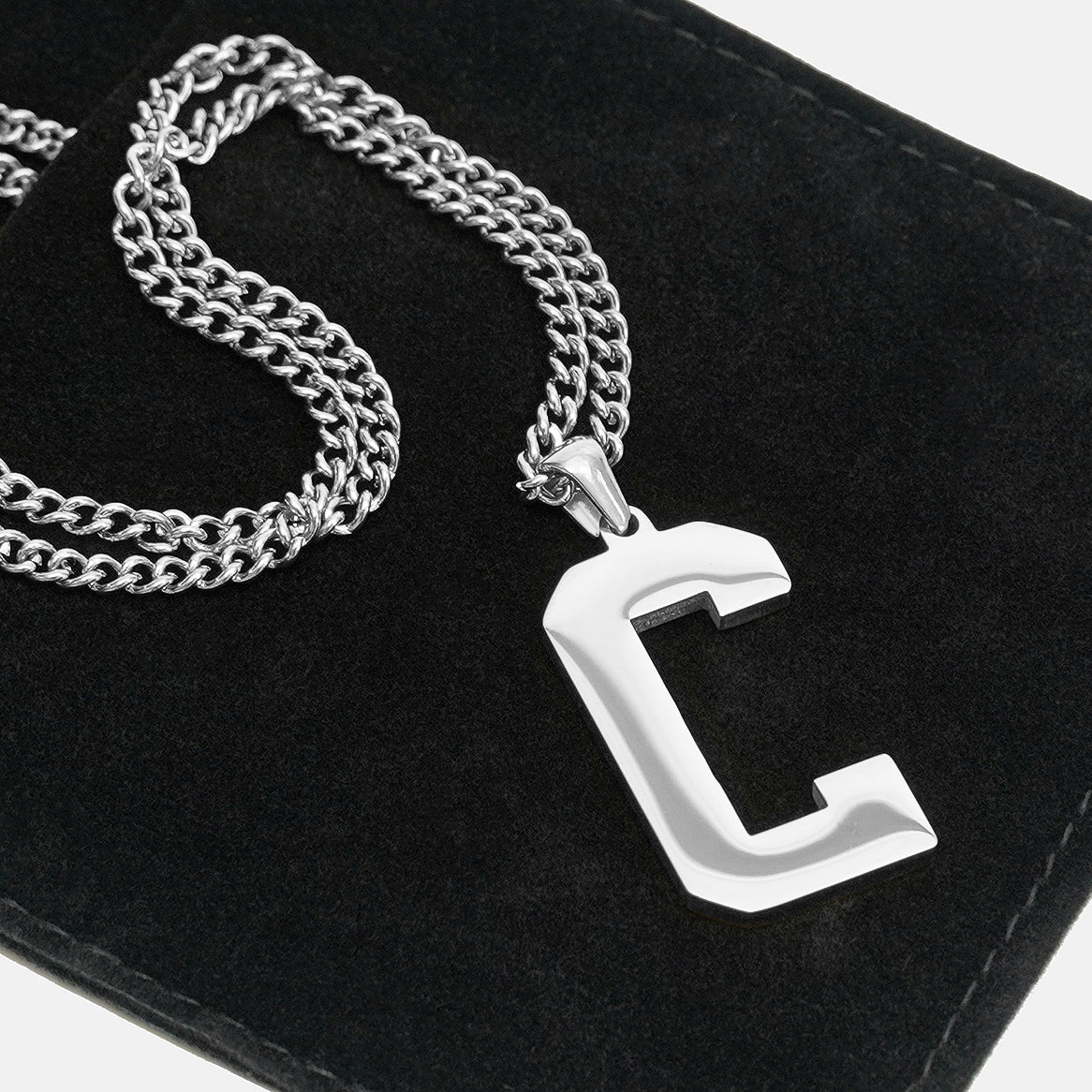 C Letter Pendant with Chain Kids Necklace - Stainless Steel