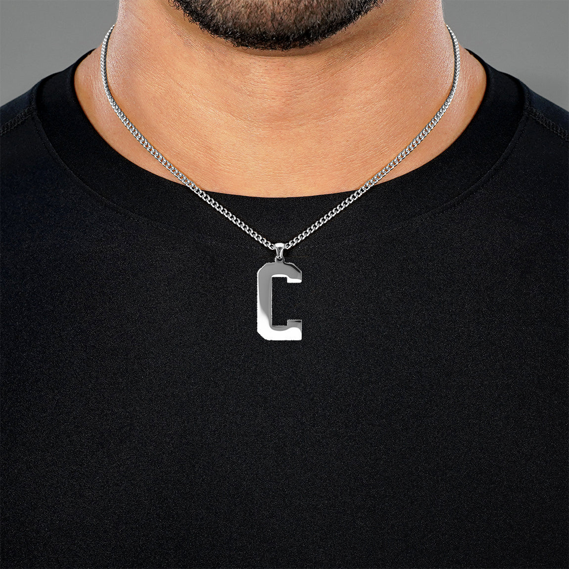 C Letter Pendant with Chain Necklace - Stainless Steel