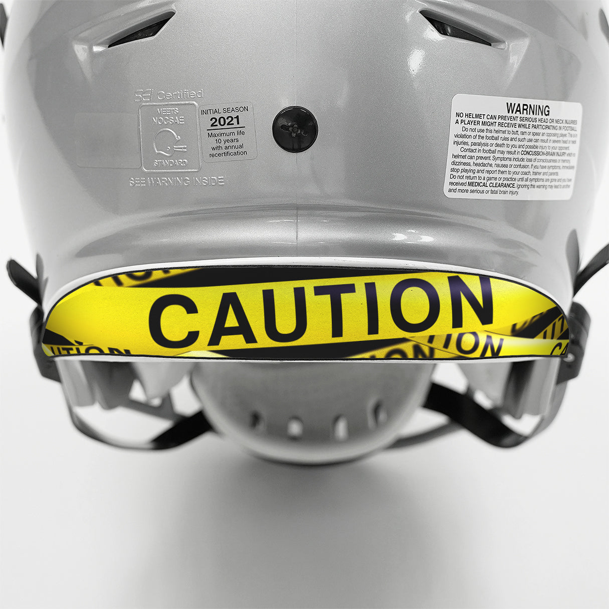 An American flag sticker is seen on the back of the helmet of