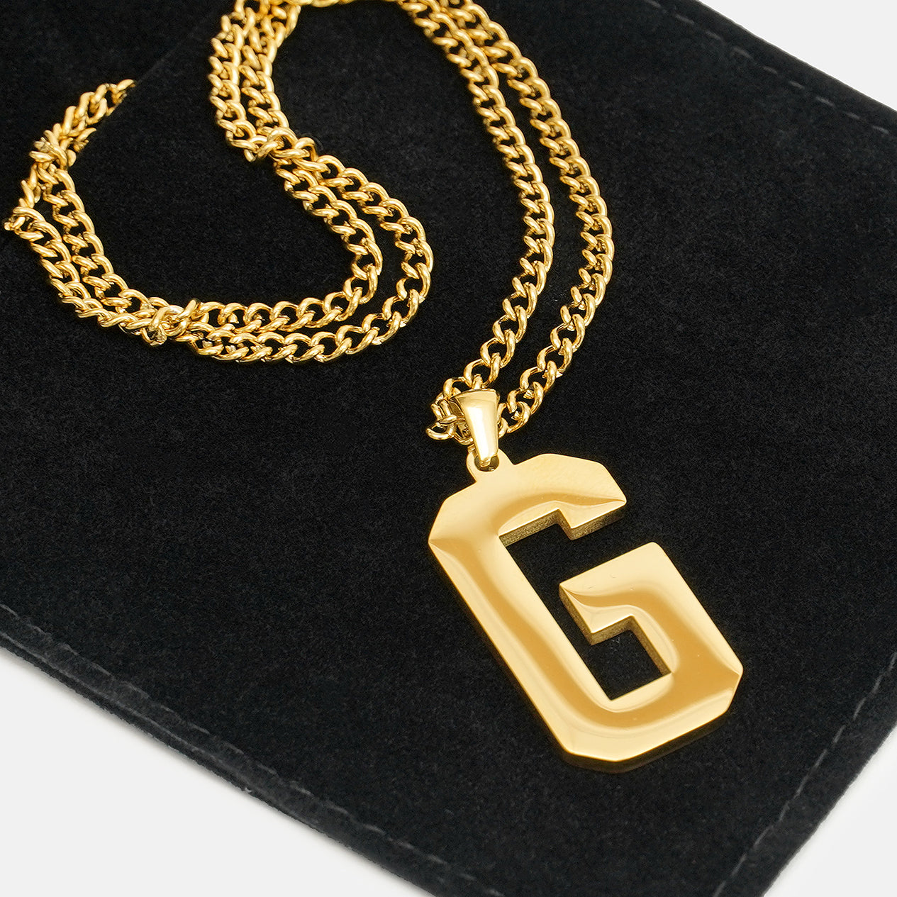 G Letter Pendant with Chain Necklace - Gold Plated Stainless Steel