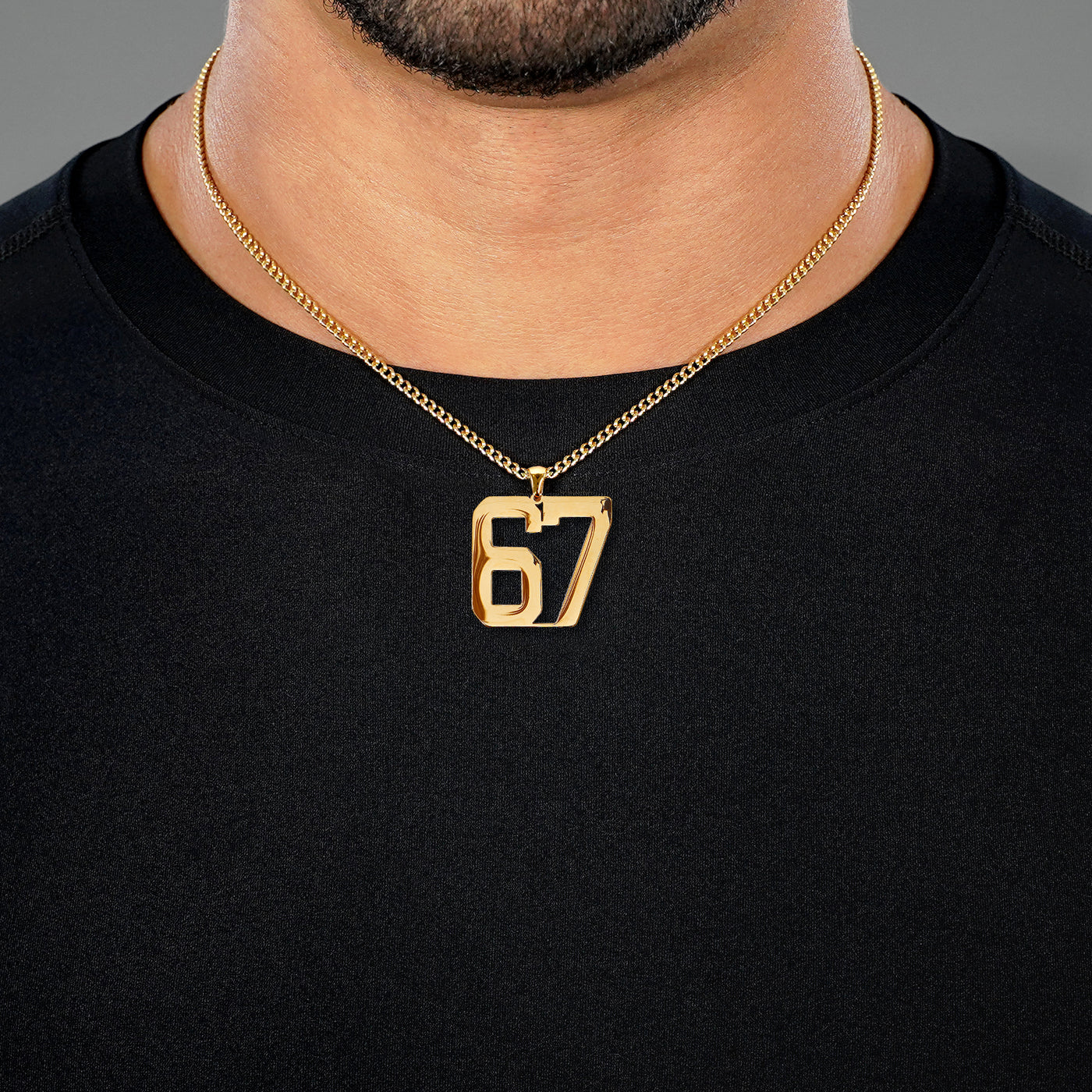 67 Number Pendant with Chain Necklace - Gold Plated Stainless Steel