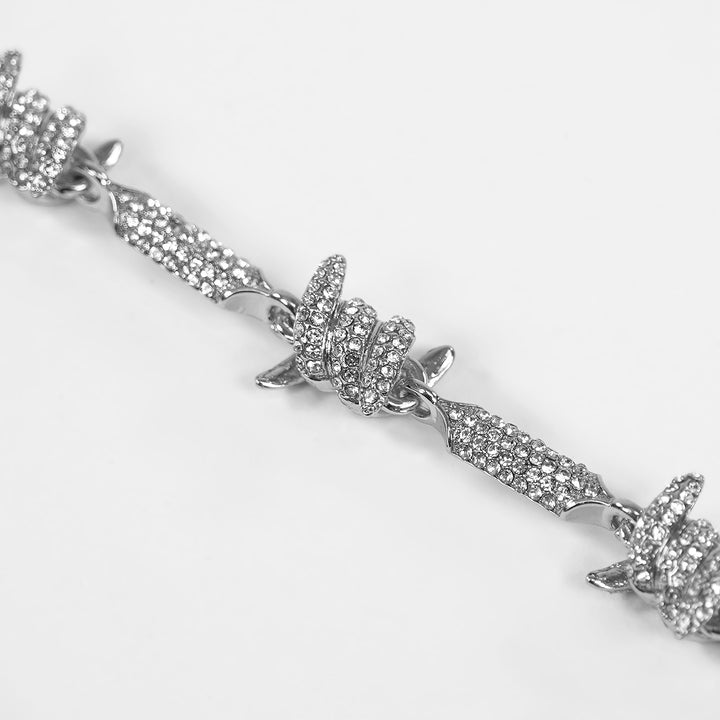Iced Out Silver Barbed Wire Chain Necklace (18 inches)
