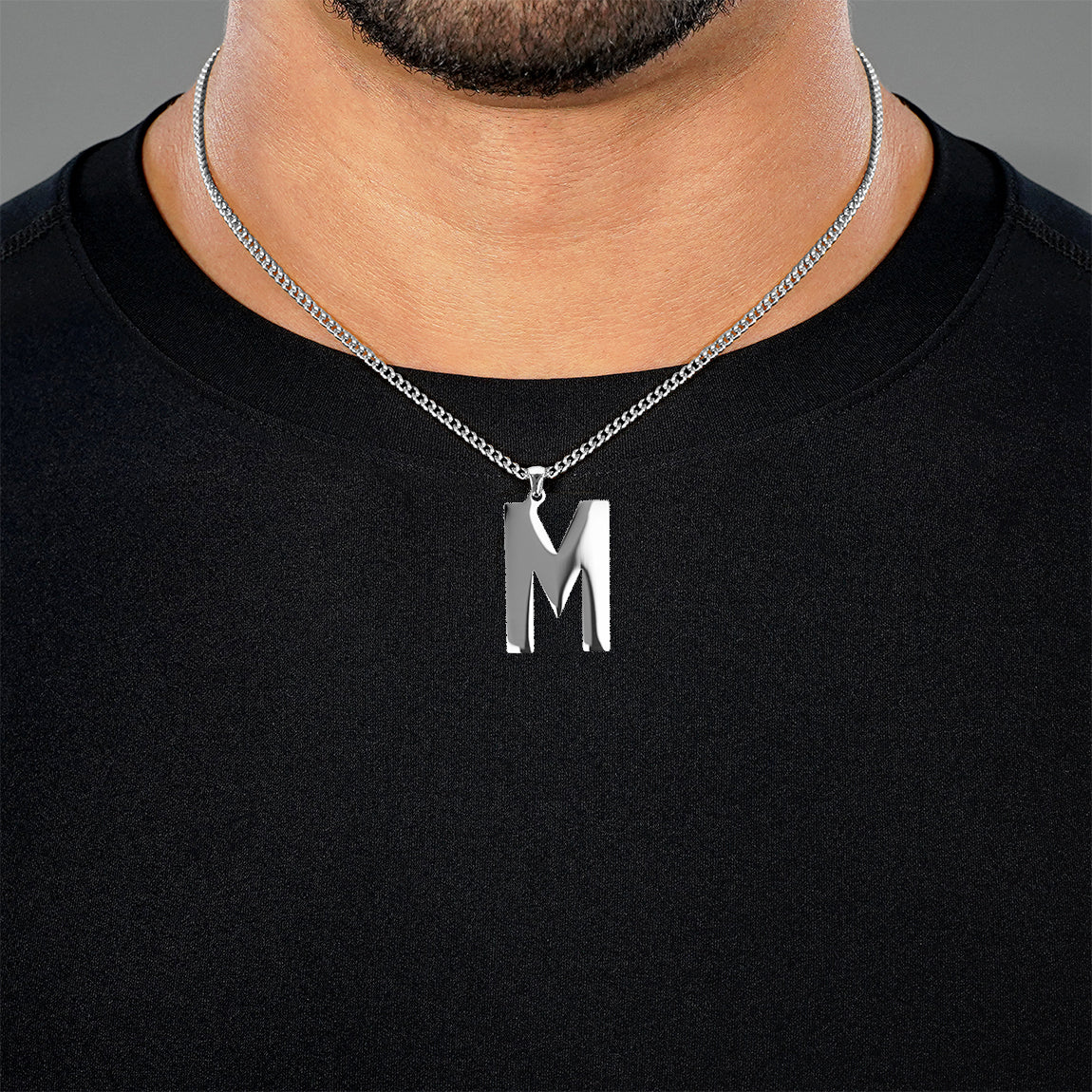 M Letter Pendant with Chain Necklace - Stainless Steel