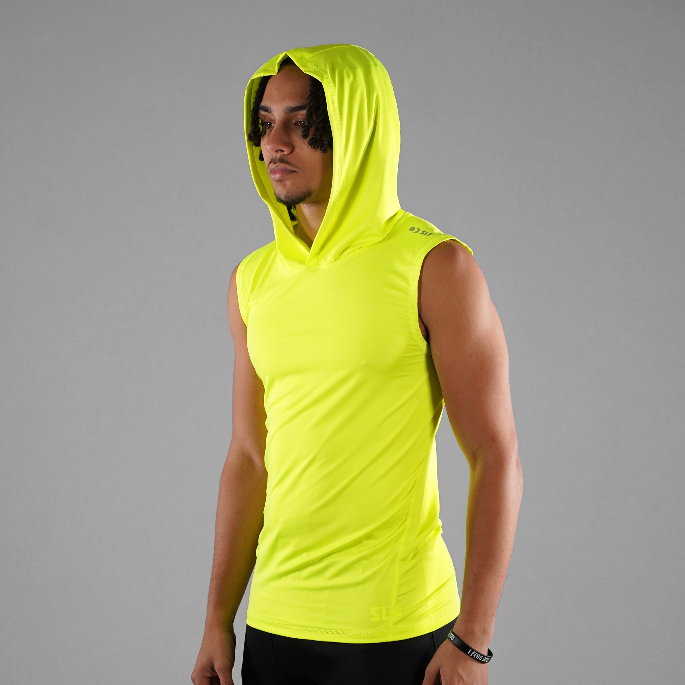 Sleefs Safety Yellow Sleeveless Compression Hoodie Adult