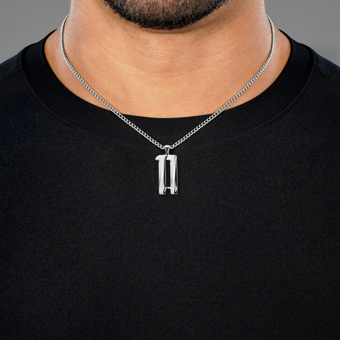 11 Number Pendant with Chain Necklace - Stainless Steel