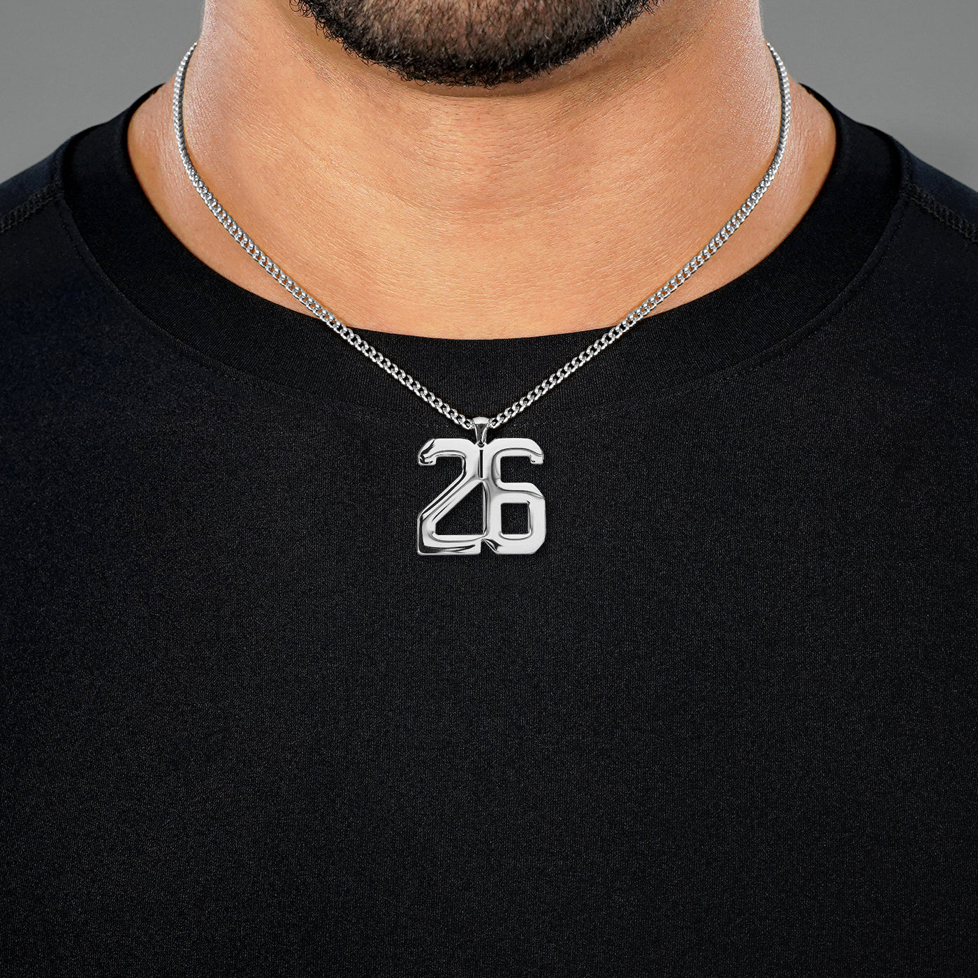 26 Number Pendant with Chain Necklace - Stainless Steel