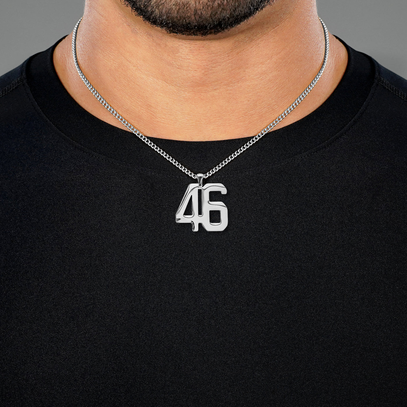46 Number Pendant with Chain Necklace - Stainless Steel
