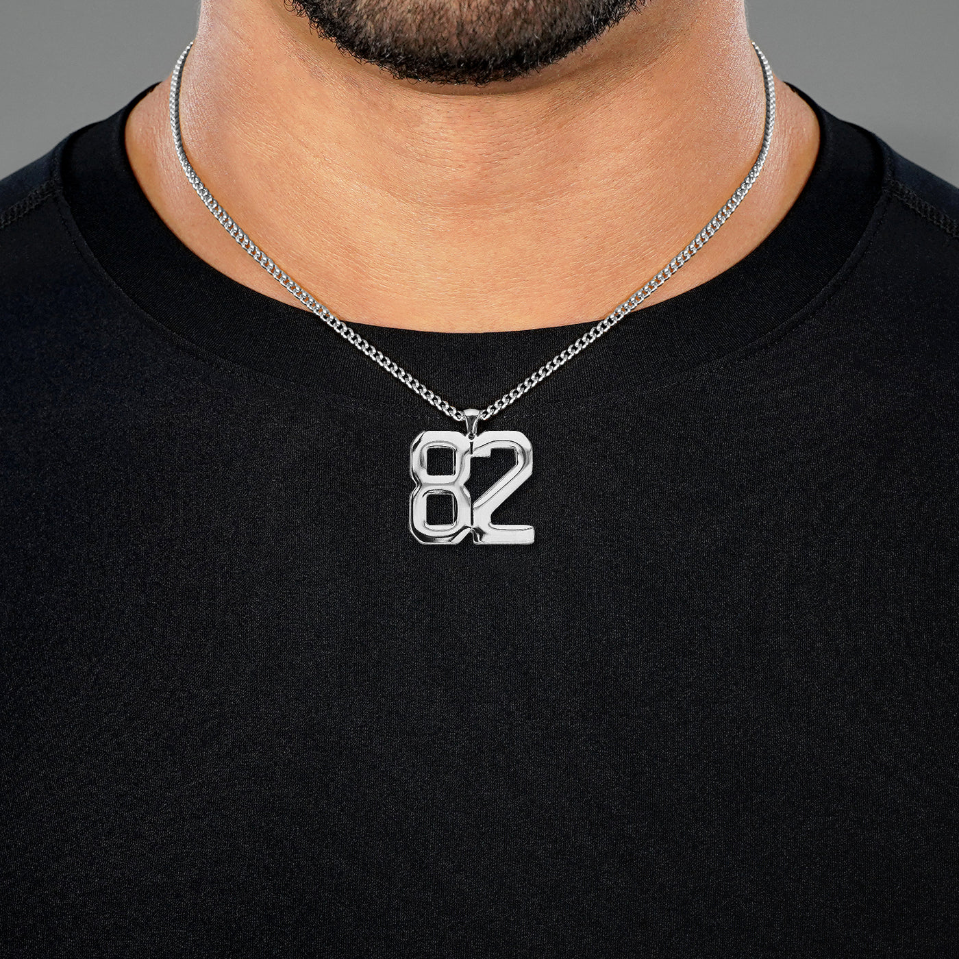 82 Number Pendant with Chain Necklace - Stainless Steel