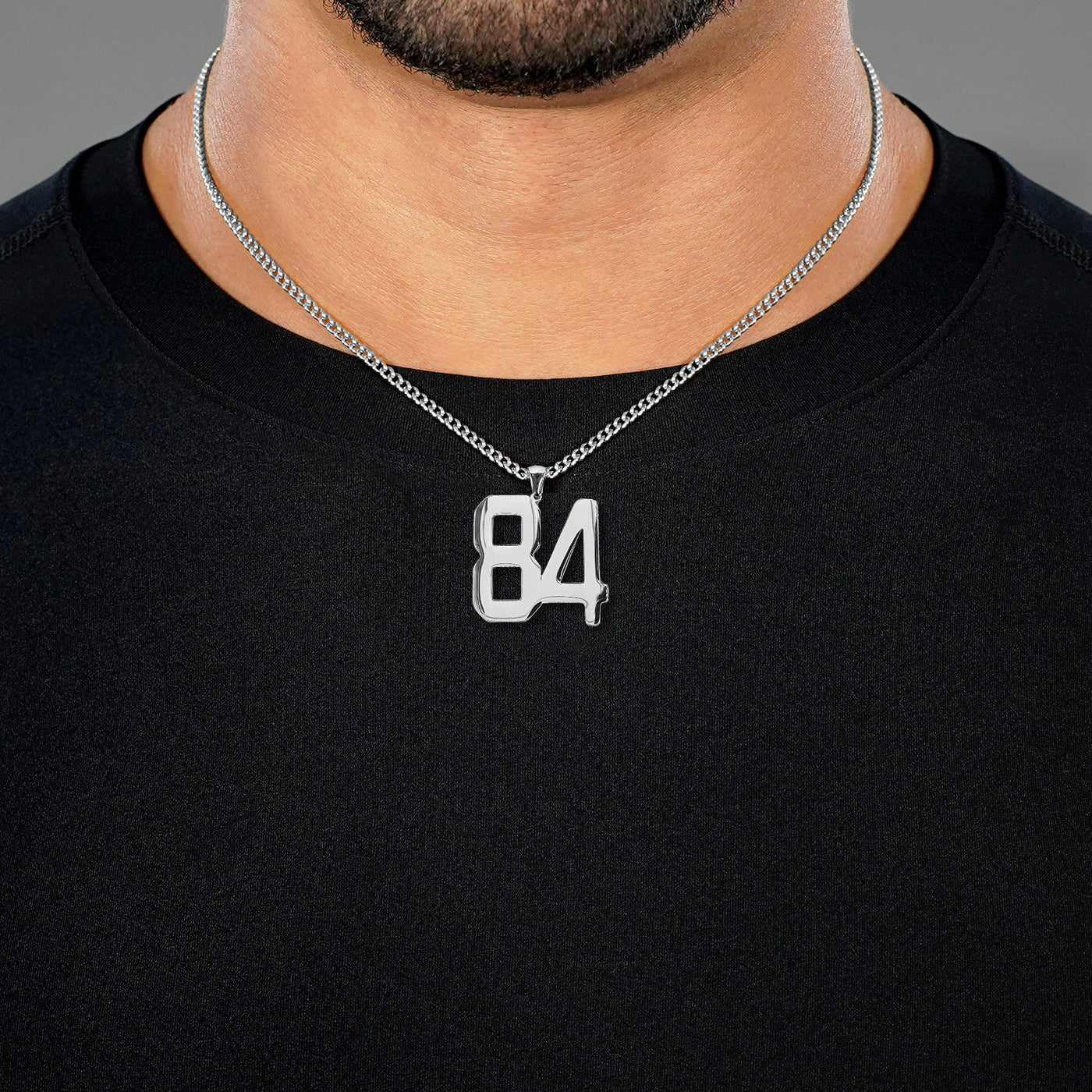 84 Number Pendant with Chain Necklace - Stainless Steel