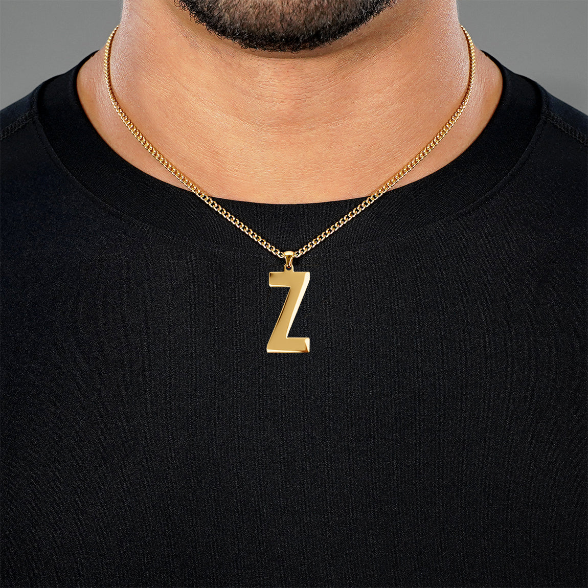 Z Letter Pendant with Chain Necklace - Gold Plated Stainless Steel