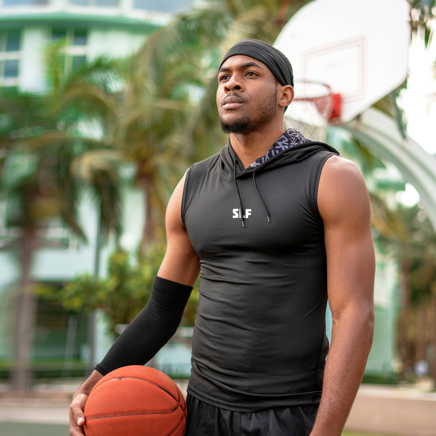 Basic Black Sleeveless Compression Hoodie