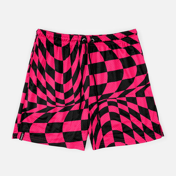 Pink Warped Checkered Shorts - 7"