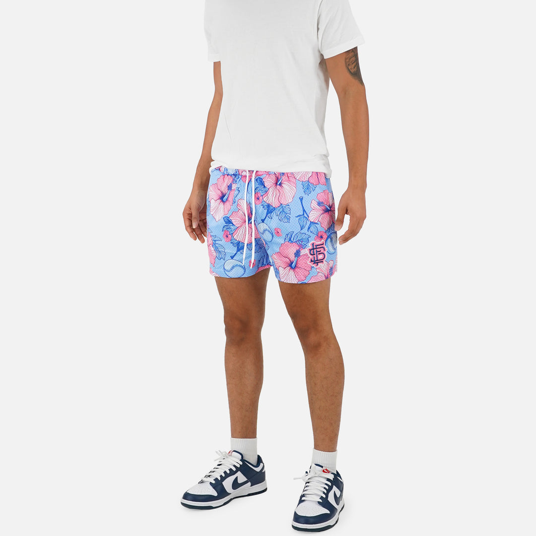 Baseball Hibiscus Shorts - 5"