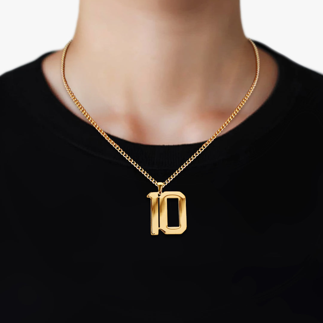 10 Number Pendant with Chain Necklace - Gold Plated Stainless Steel
