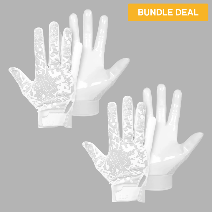 2 White Sticky Football Receiver Gloves Bundle