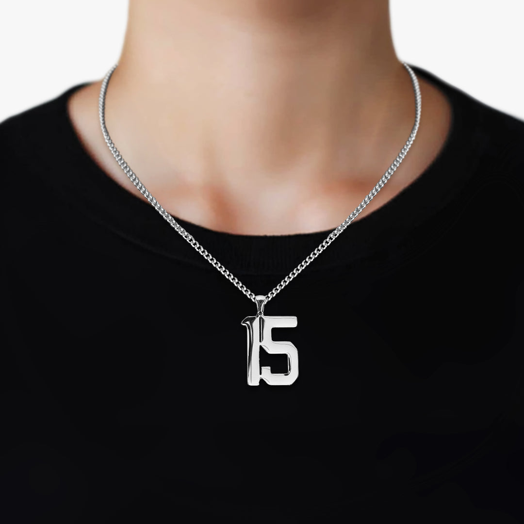 15 Number Pendant with Chain Necklace - Stainless Steel