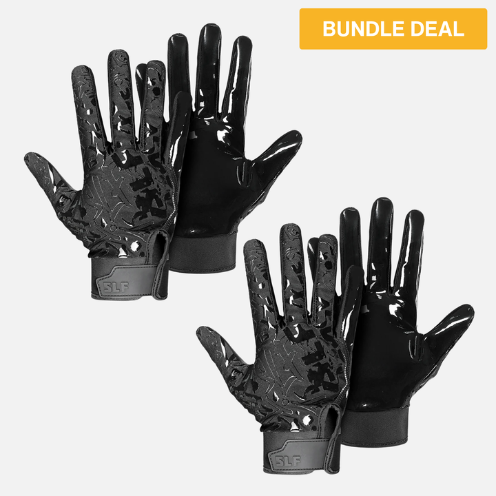 2 Black Sticky Football Receiver Gloves Bundle