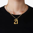 21 Number Pendant with Chain Necklace - Gold Plated Stainless Steel