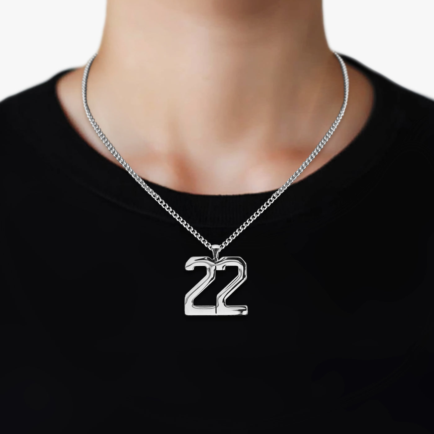 22 Number Pendant with Chain Necklace - Stainless Steel