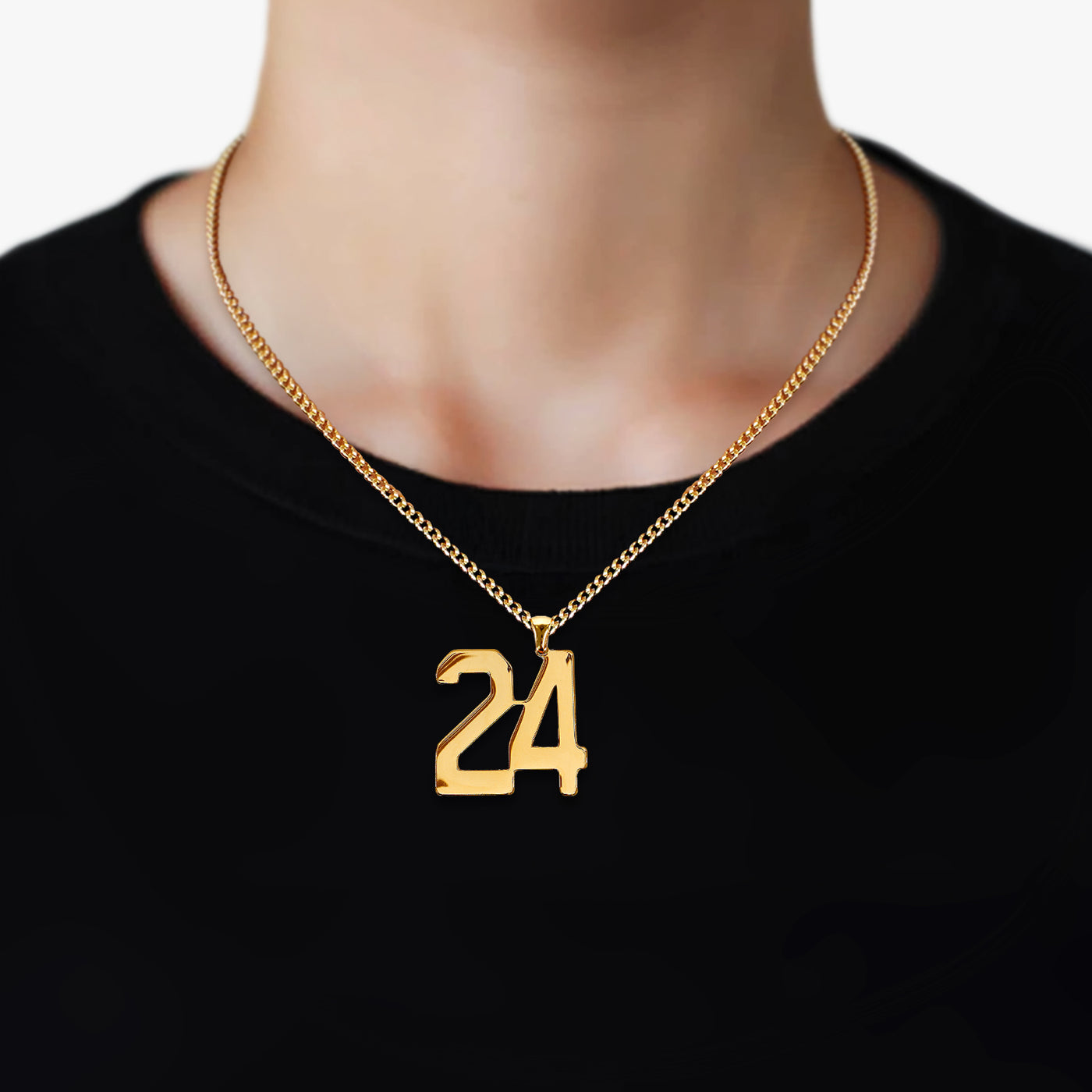 24 Number Pendant with Chain Necklace - Gold Plated Stainless Steel