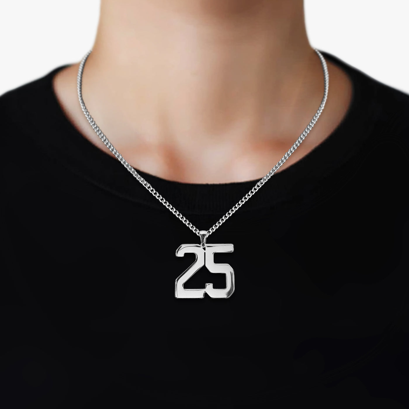 25 Number Pendant with Chain Necklace - Stainless Steel