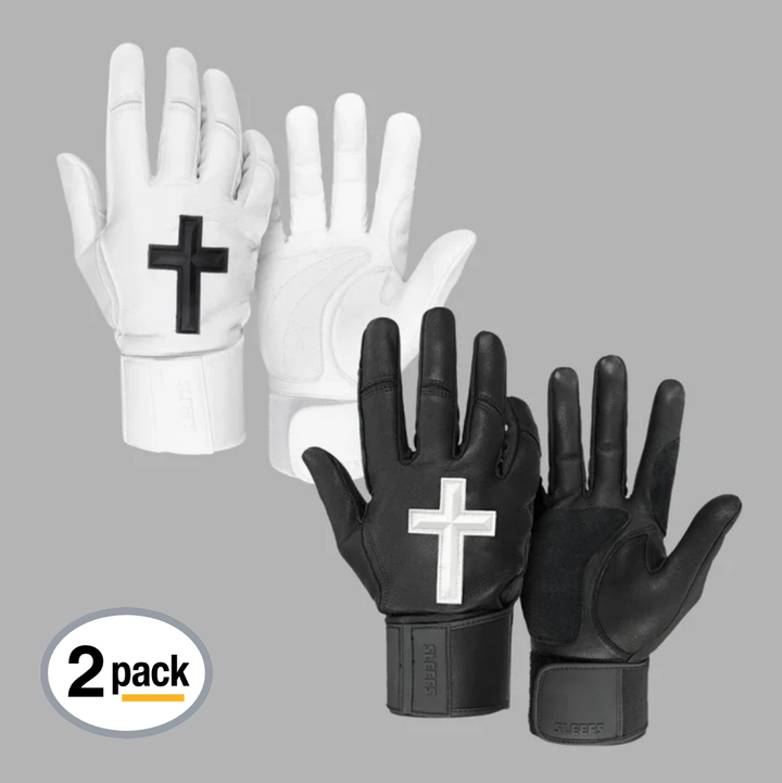 White + Black Faith Cross Baseball Batting Gloves SZN Pack