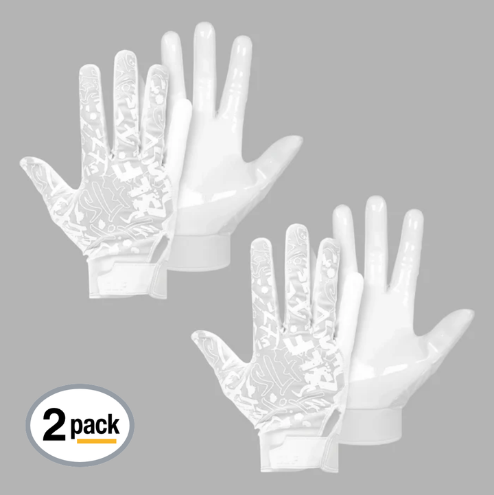 2 White Sticky Football Receiver Gloves SZN Pack